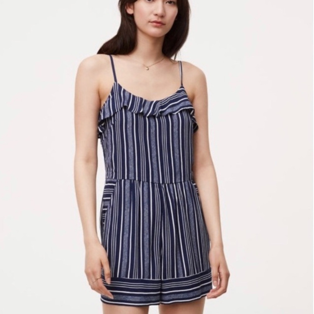 LOFT blue and white stripped adjustable strap romper
